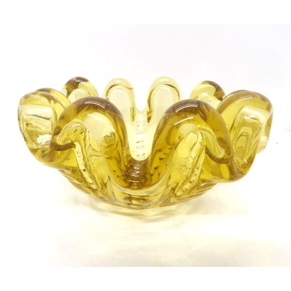 Murano Art Glass Ruffled Pinched Edged Amber Bowl/Ashtray preowned - Picture 2 of 4